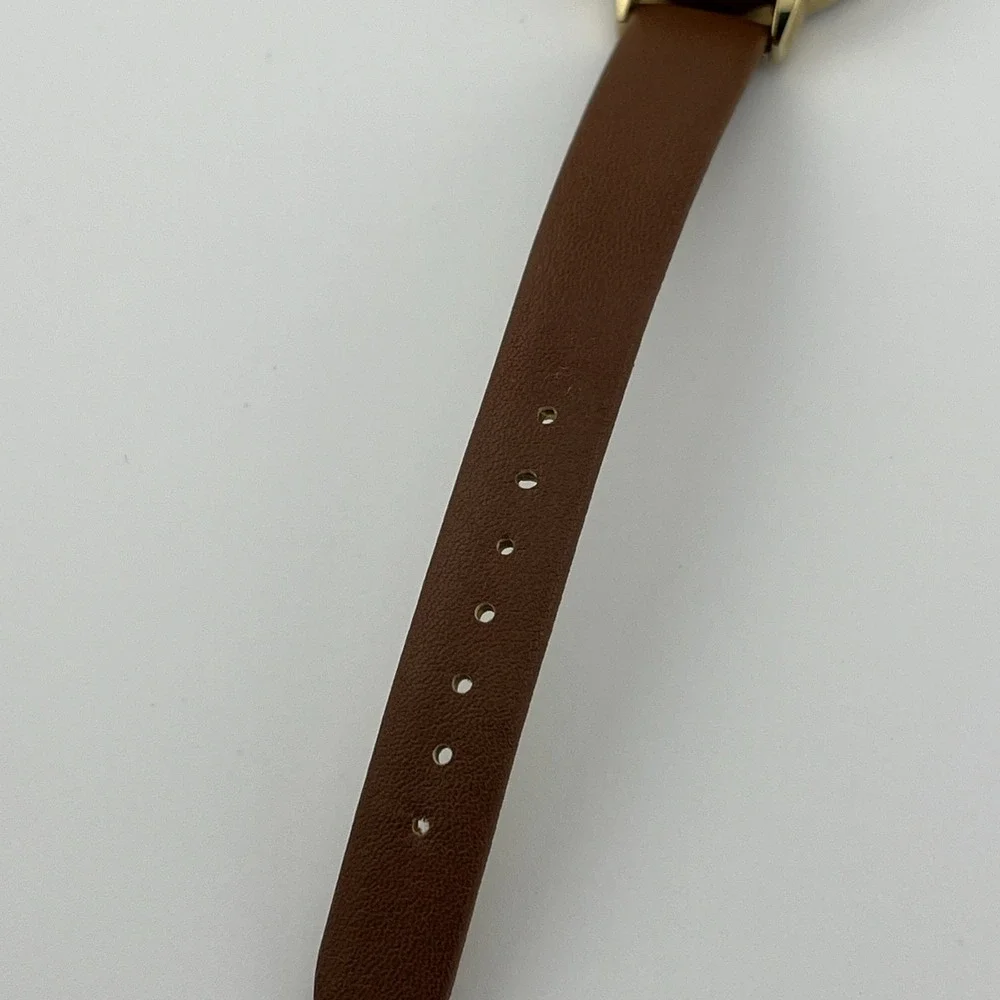 QRTZ Cactus Dial Watch Women‎ 34mm Gold Case Petite Brown Band- New Battery